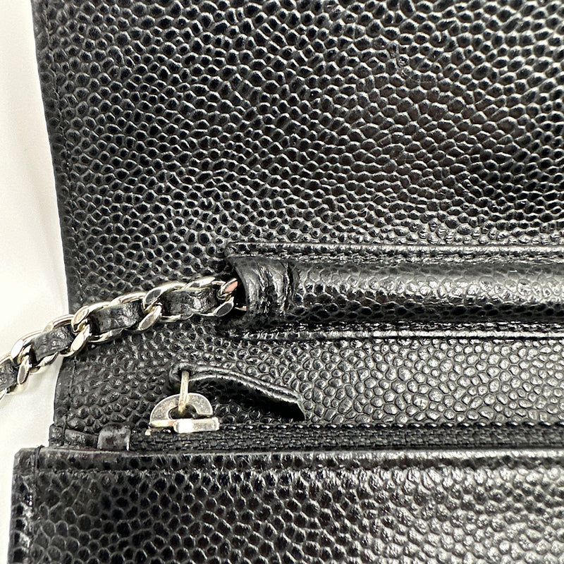 Wallet on chain classique cuir caviar noir
