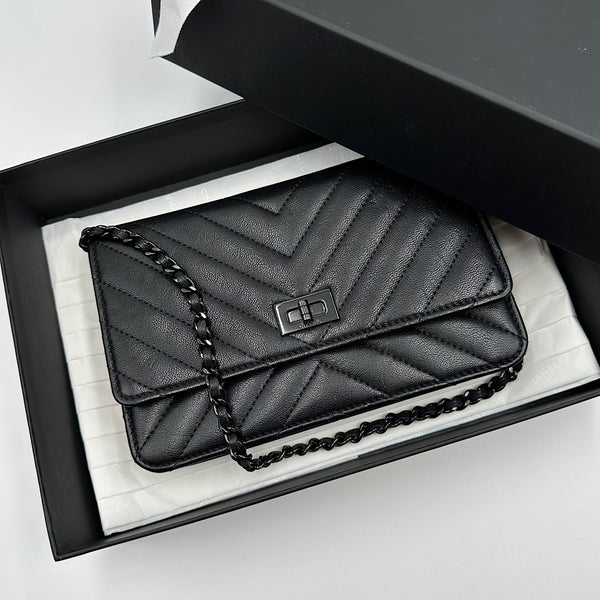 Wallet on chain Chanel 2.55 veau so black